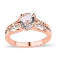 Pink Morganite and Diamond Bridge Ring in Vermeil Rose Gold Over Sterling Silver 1.15 ctw