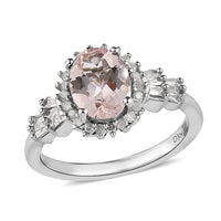Pink Morganite and Diamond Floral Ring in Platinum Over Sterling Silver 1.25 ctw