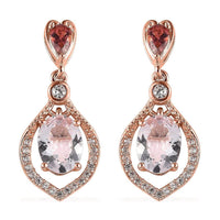Pink Morganite and Multi Gemstone Dangling Earrings in Vermeil Rose Gold Over Sterling Silver 2.90 ctw