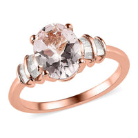 Pink Morganite and Diamond Ring in Vermeil Rose Gold Over Sterling Silver 1.70 ctw