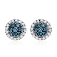 Venice Blue Diamond I1-I2 and Diamond Stud Earrings in Platinum Over Sterling Silver 0.50 ctw