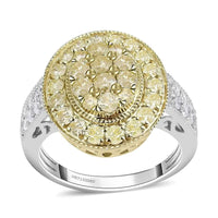Luxoro I3 Natural Yellow and White Diamond Ring, 14K White and Yellow Gold Ring, Diamond Cluster Ring, Diamond Jewelry For Her 1.75 ctw