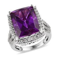Lab Grown Color Change Sapphire and White Zircon Ring in Platinum Over Sterling Silver 17.25 ctw