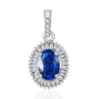 Luxoro 10K White Gold AAA Ceylon Blue Sapphire and Diamond Halo Pendant 1.25 ctw