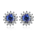 Peacock Tanzanite and White Zircon Floral Stud Earrings in Platinum Over Sterling Silver 1.50 ctw - Sticky add to cart bar