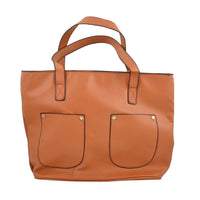 Brown Faux Leather Tote Bag (13.7"x11.8"x3.9")