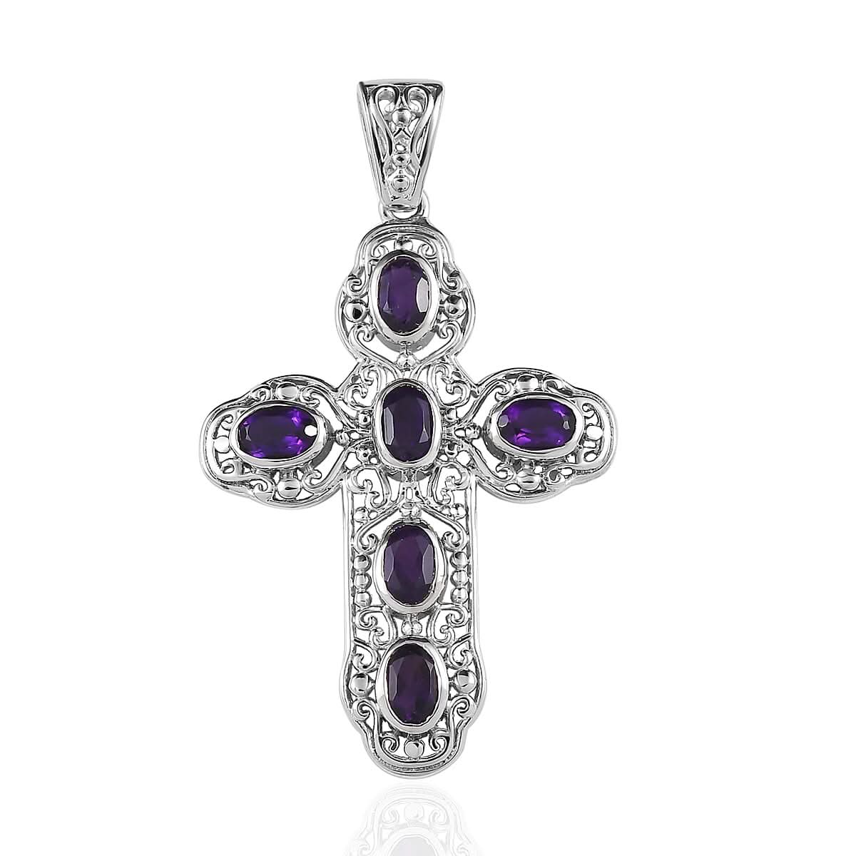 Amethyst Cross Pendant in Platinum Over Copper 2.60 ctw