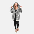 Tamsy White with Black Chevron Pattern Winter Hoodie with 2 Pocket - One Size Fits Most - Sticky add to cart bar