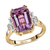 Luxoro 10K Rose Gold AAA Patroke Kunzite and Moissanite Ring 7.00 ctw