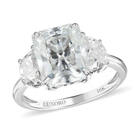 Luxoro 10K White Gold Radiant Cut Moissanite 3 Stone Ring 4.15 ctw