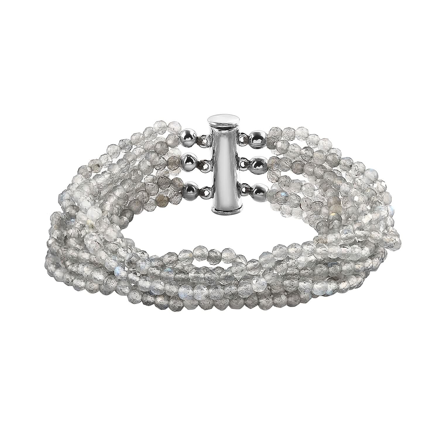 Malagasy Labradorite Multi-row Bracelet in Sterling Silver (7.25 In) 118.00 ctw
