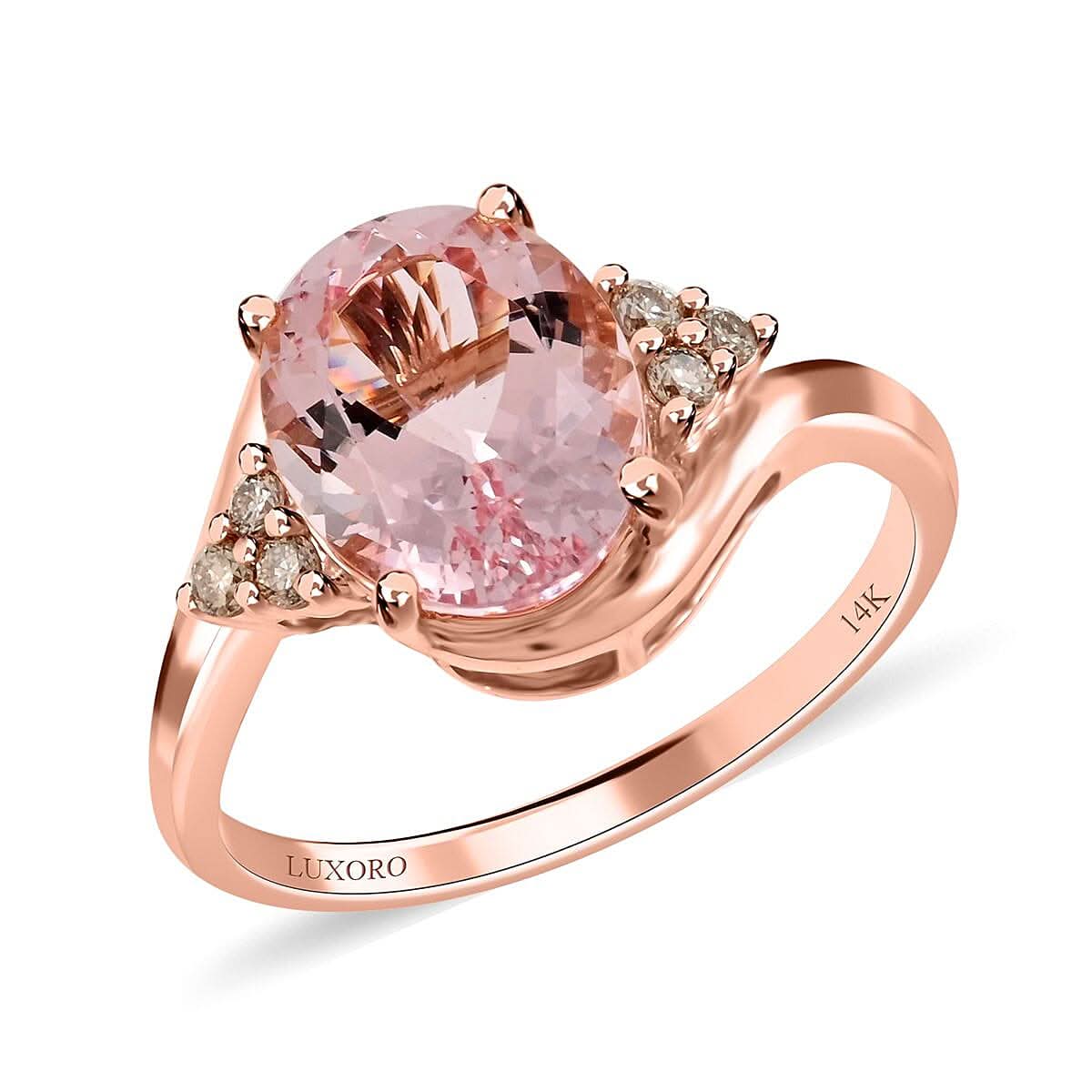 Luxoro 14K Rose Gold AAA Palmeiras Pink Morganite and G-H I2 Diamond Ring (Size 10.0) 2.50 ctw