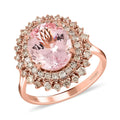 Luxoro 14K Rose Gold AAA Pink Morganite and G-H I2 Diamond Sunburst Ring 3.90 ctw - Sticky add to cart bar