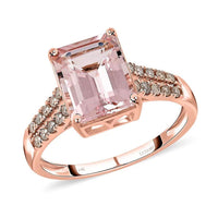 Luxoro 14K Rose Gold AAA Pink Morganite and G-H I2 Diamond Ring 3.15 ctw