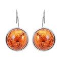 Baltic Amber Round Cab Earrings in Sterling Silver - Sticky add to cart bar