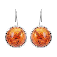 Baltic Amber Round Cab Earrings in Sterling Silver