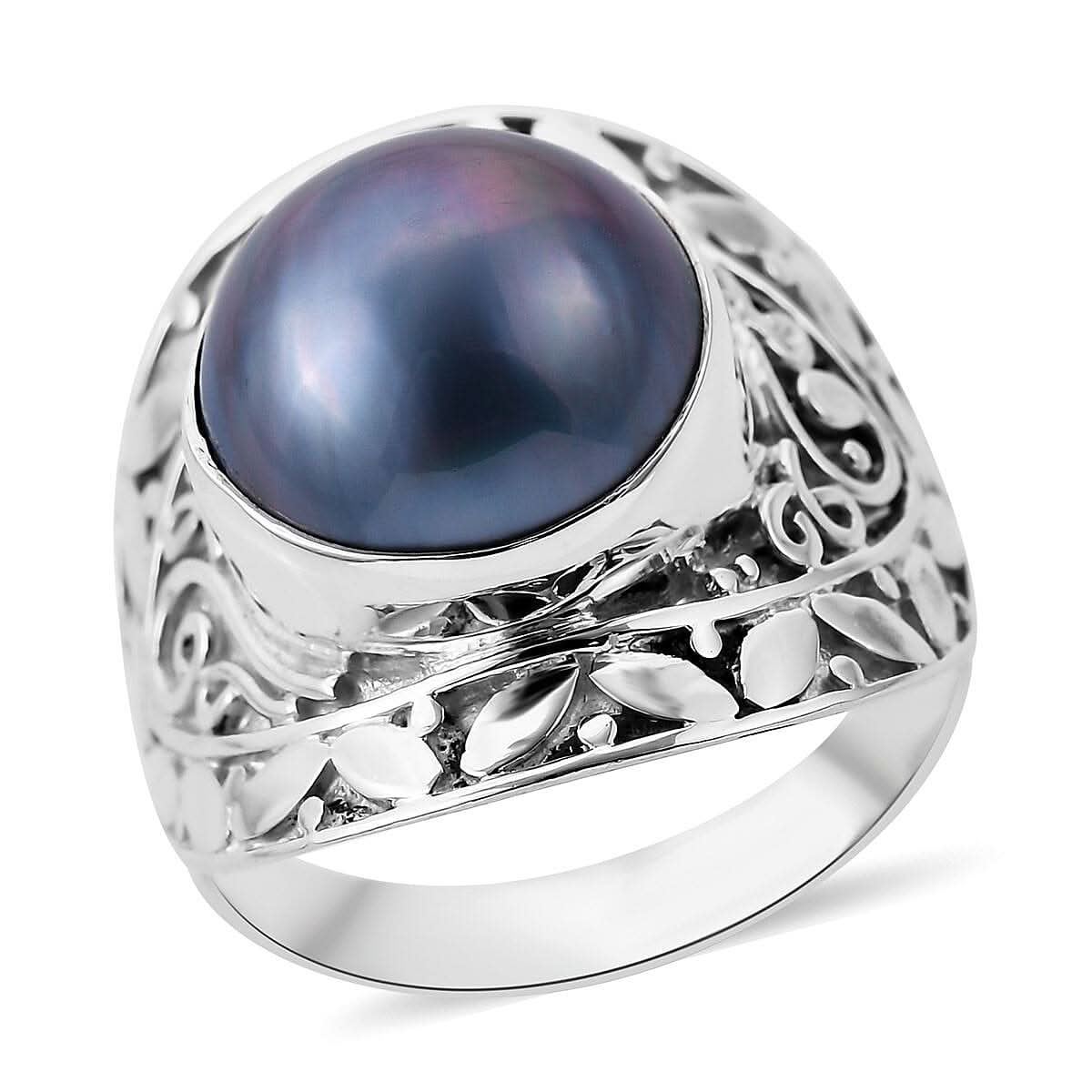Bali Legacy Blue Mabe Pearl Ring in Sterling Silver (Size 5.0)