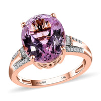 Luxoro 14K Rose Gold AAA Kunzite and G-H I3 Diamond Ring (Size 10.0) 6.65 ctw