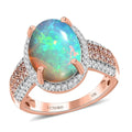 Luxoro 10K Rose Gold AAA Ethiopian Welo Opal, Natural Pink and White Diamond Ring 4.00 ctw - Sticky add to cart bar