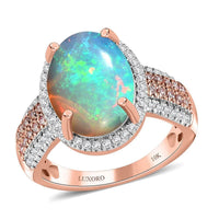 Luxoro 10K Rose Gold AAA Ethiopian Welo Opal, Natural Pink and White Diamond Ring 4.00 ctw