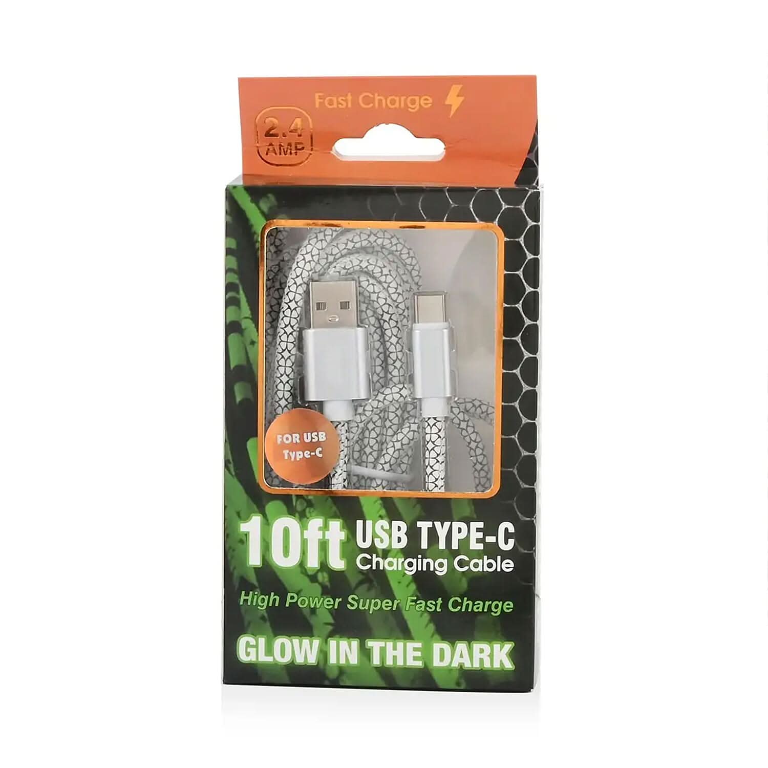 Closeout 10ft USB-A to USB-C Glow in the Dark Charging Cable