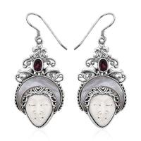 Bali Legacy Carved Bone and Multi Gemstone Earrings in Sterling Silver 4.60 ctw