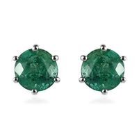 AAA Kagem Zambian Emerald Solitaire Stud Earring in Platinum Over Sterling Silver 1.00 ctw