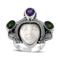 Bali Legacy Carved Bone and Multi Gemstone Ring in Sterling Silver 2.10 ctw - Sticky add to cart bar