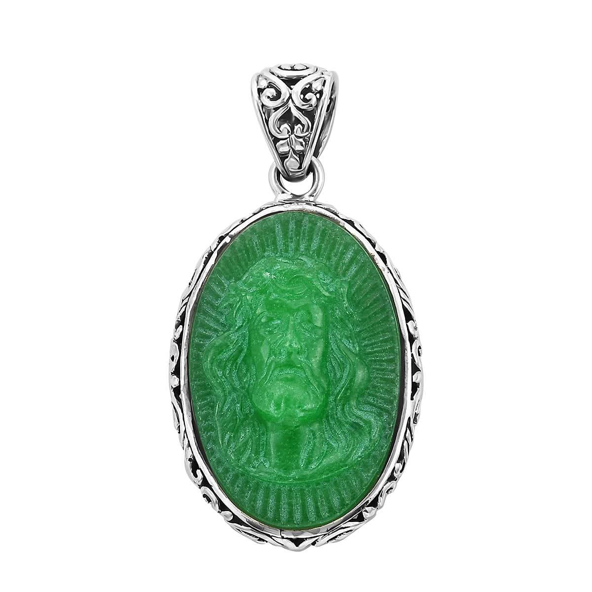 Green Jade (D) Carved Pendant in Sterling Silver 23.65 ctw