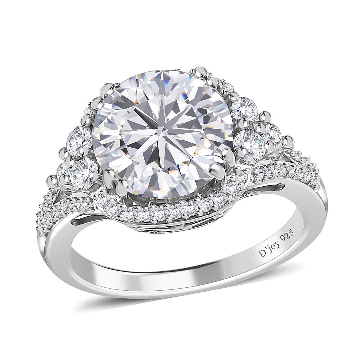 Moissanite Halo Ring in Platinum Over Sterling Silver 4.25 ctw (Del. in 7-10 Days)