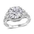 Moissanite Halo Ring in Platinum Over Sterling Silver 4.25 ctw (Del. in 7-10 Days) - Sticky add to cart bar