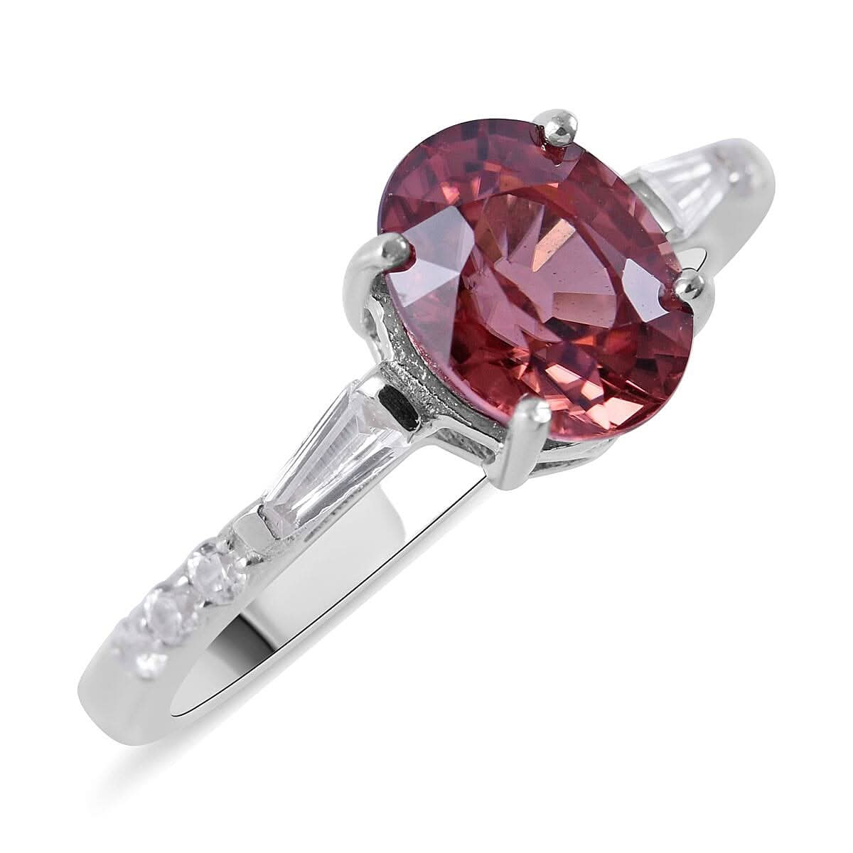Premium Natural Pink and White Zircon Ring in Platinum Over Sterling Silver (Size 10.0) 2.15 ctw