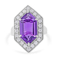 AAA Lusaka Amethyst and Moissanite Hexagon Shape Ring in Platinum Over Sterling Silver (Size 10.0) 12.65 ctw - Sticky add to cart bar