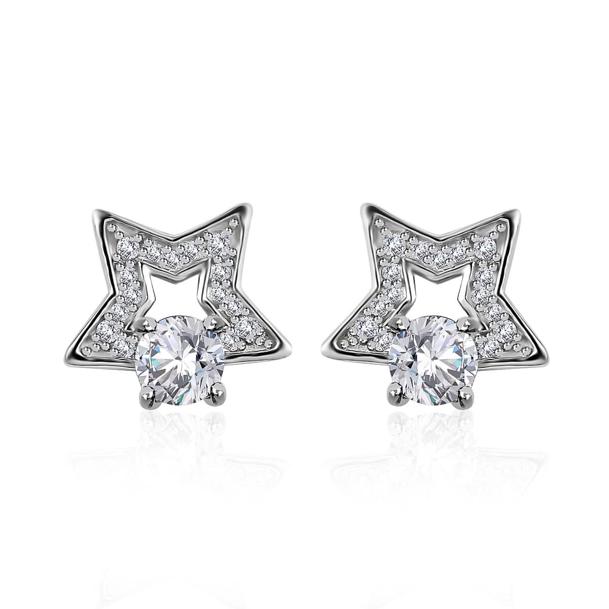 Moissanite Star Stud Earrings in Platinum Over Sterling Silver 1.10 ctw