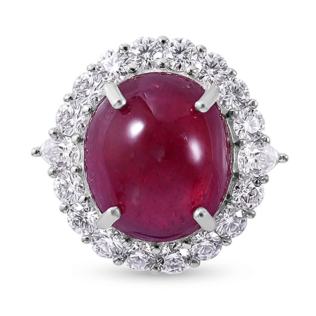 Niassa Ruby (FF) and Moissanite Sunburst Ring in Platinum Over Sterling Silver (Size 10.0) 19.40 ctw