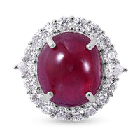 Niassa Ruby (FF) and Moissanite Sunburst Ring in Platinum Over Sterling Silver (Size 10.0) 19.40 ctw