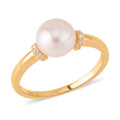 Freshwater Cultured Pearl and Simulated Diamond Ring in Sterling Silver 0.05 ctw - Sticky add to cart bar