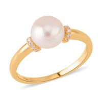 Freshwater Cultured Pearl and Simulated Diamond Ring in Sterling Silver 0.05 ctw