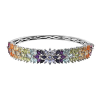 Multi Gemstone Bangle Bracelet in Platinum Over Sterling Silver (7.25 In) 10.30 ctw