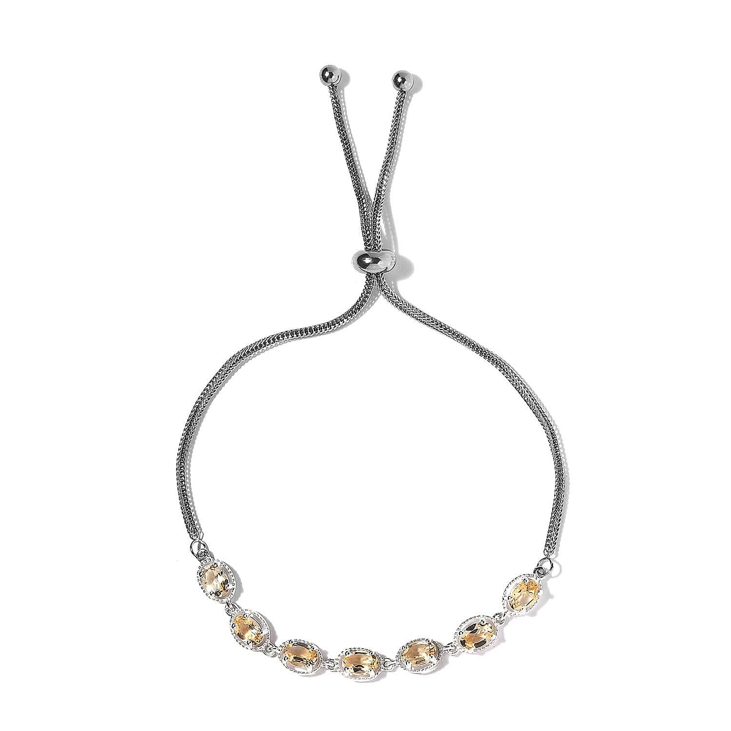 Brazilian Citrine Bracelet in Sterling Silver with Stainless Steel Chain Bolo 3.00 ctw