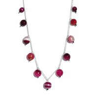 Pink Agate and Thai Black Spinel Necklace 18 Inches in Sterling Silver 97.40 ctw