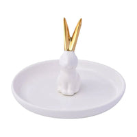 White Body with Gold Ear Bunny Design Ceramic Jewelry Holder (5.11"x5.11"x3.15")