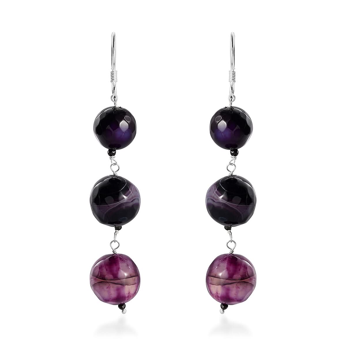 Blue Agate and Thai Black Spinel Dangle Earrings in Sterling Silver 75.85 ctw