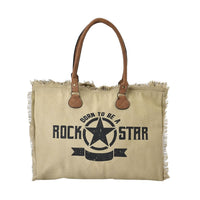 Khaki Color Tote Bag with Faux Leather Handle Strap (18.5"x10"x14.5")