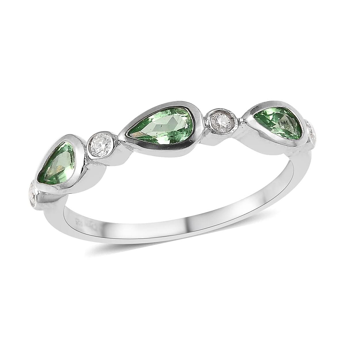 Premium Tsavorite Garnet and Moissanite Ring in Platinum Over Sterling Silver 0.65 ctw