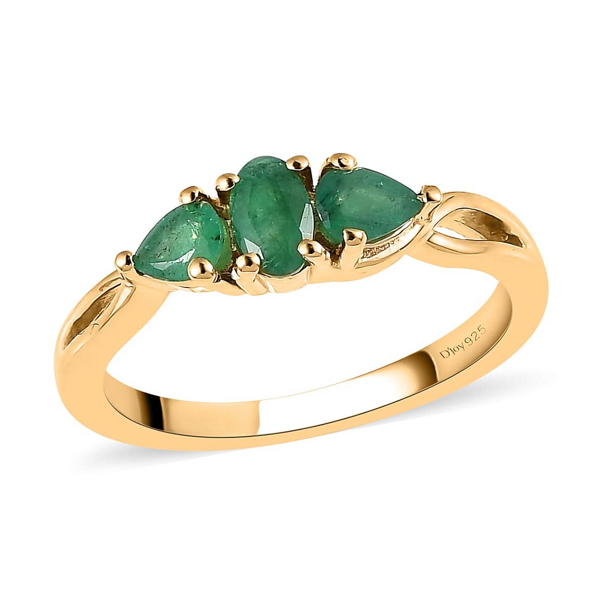 AAA Kagem Zambian Emerald 3 Stone Ring in Vermeil Yellow Gold Over Sterling Silver 0.50 ctw