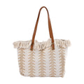White and Khaki Polyester Tote Bag with Faux Leather Handle (18.11"x4.92"x12.60") - Sticky add to cart bar