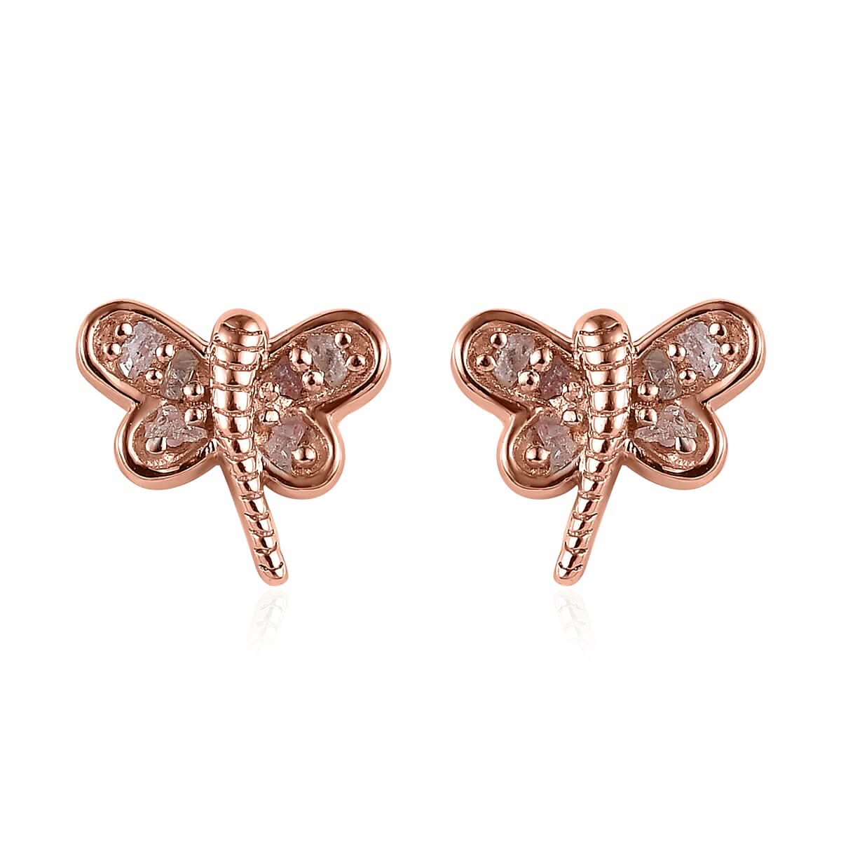 Uncut Natural Pink Diamond Dragonfly Earrings in Vermeil Rose Gold Over Sterling Silver 0.10 ctw