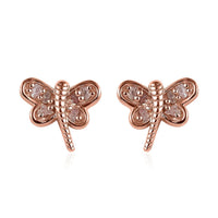 Uncut Natural Pink Diamond Dragonfly Earrings in Vermeil Rose Gold Over Sterling Silver 0.10 ctw