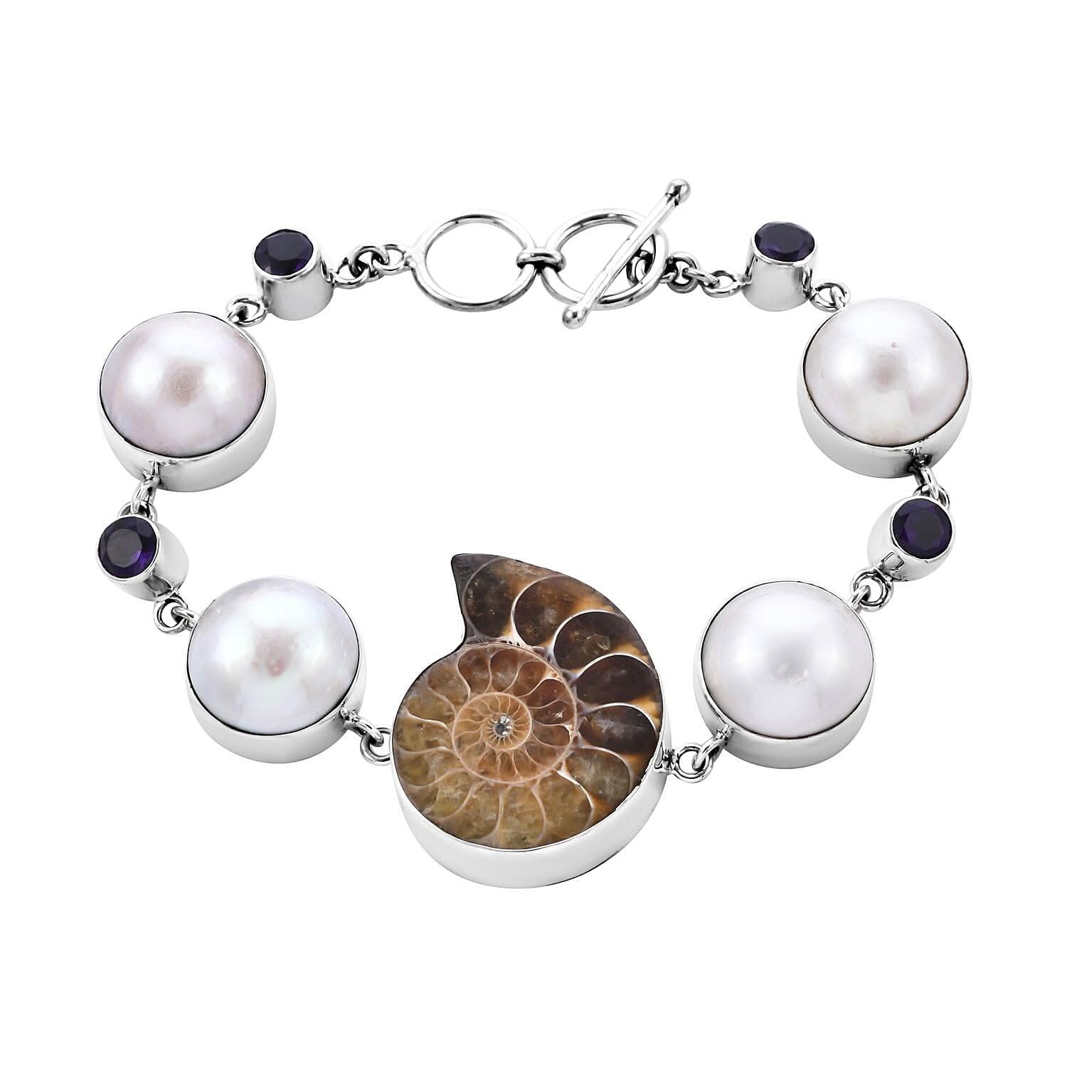 Bali Legacy Ammonite and Multi Gemstone Bracelet in Sterling Silver (7.25 In) 2.90 ctw